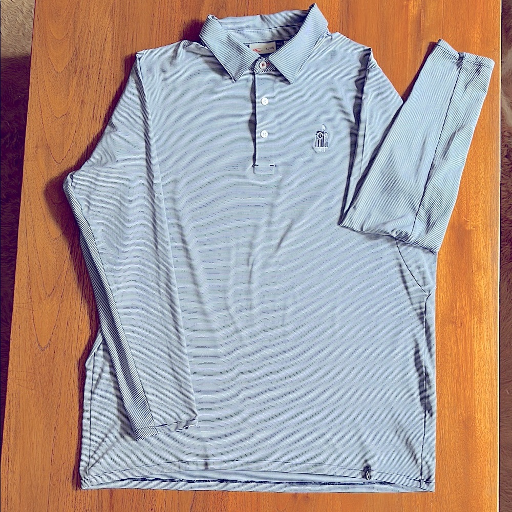 KJUS Men Soren Polo. Long Sleeve. Navy /White. Size 54/XL